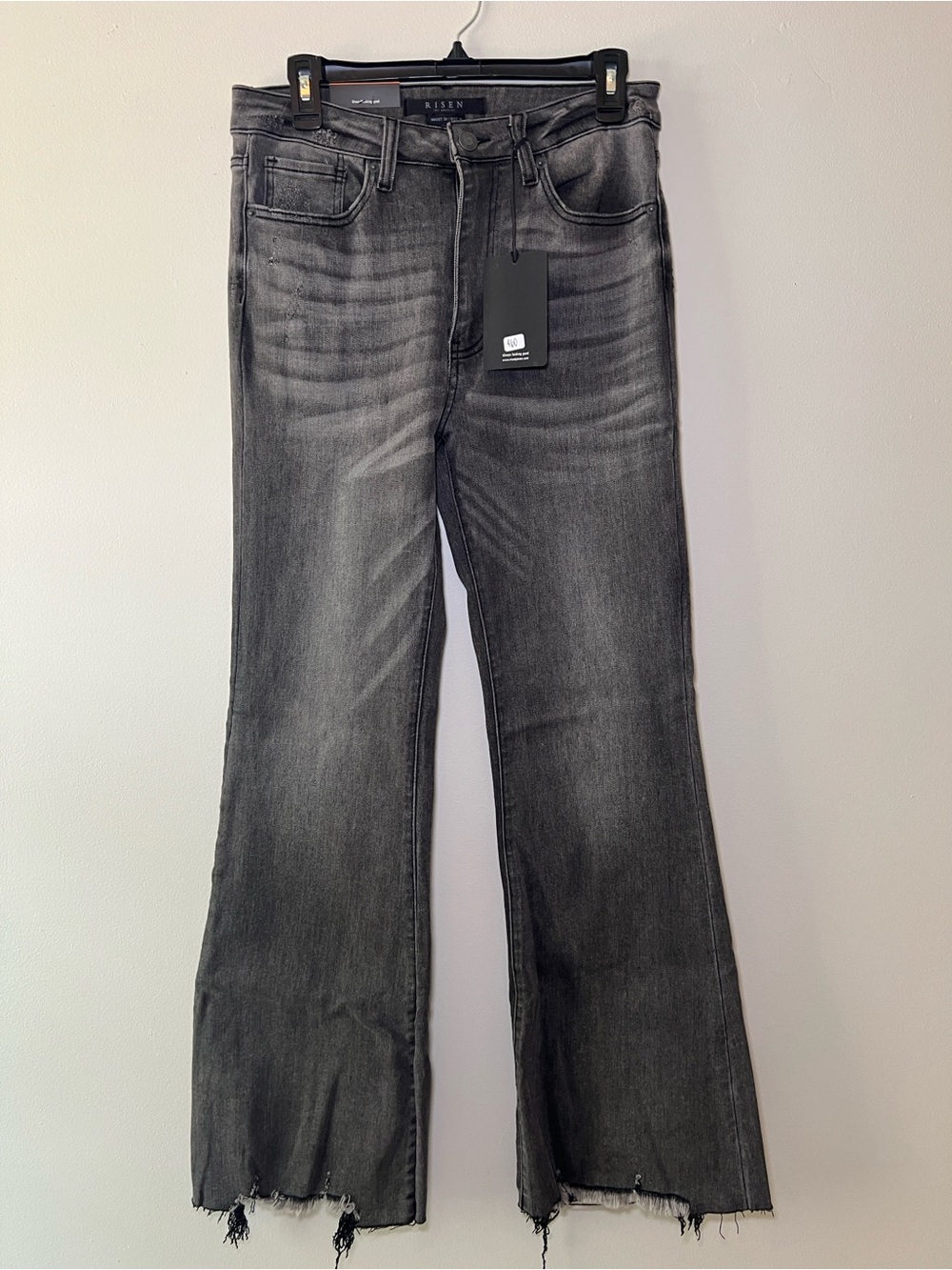 Risen Jeans High Rise Raw Hem Flare Jeans